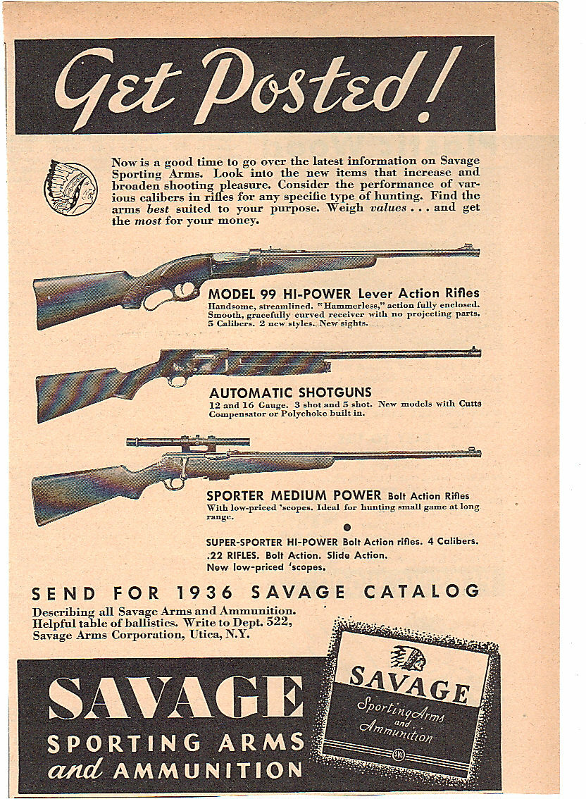 1936 Savage Model 99 Rifle and 720 Shotgun Print Ad