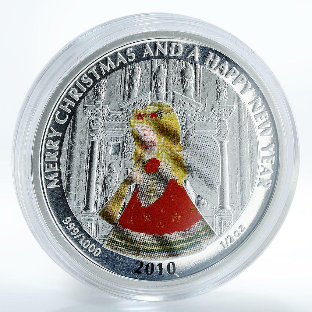 Liberia 2 dollars Merry Christmas Happy New Year Angel silver co