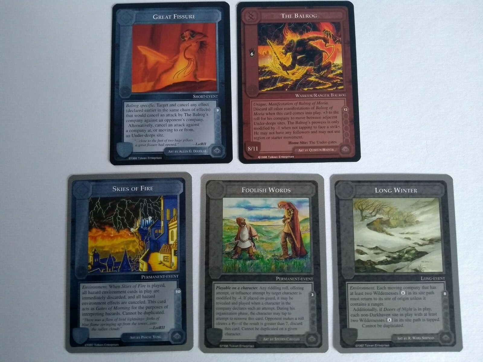 Middle EARTH CCG 5 M/NM THE BALROG Cards - > 2 Black & 3 Grey Bo